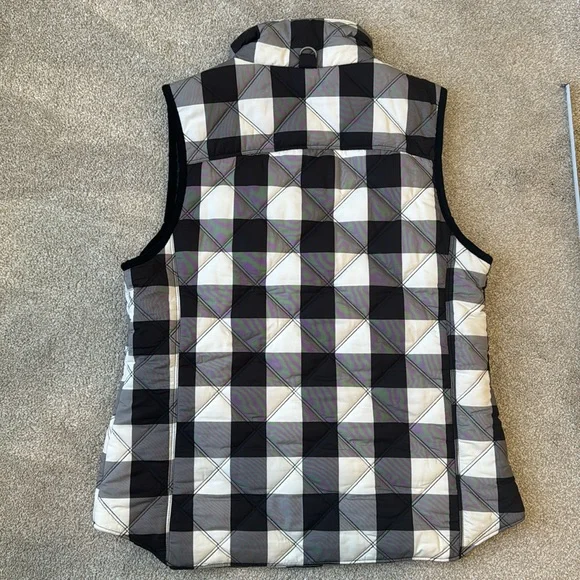 Kenzie women size large quilted vest buffalo plaid check black grey white - Picture 5 of 11